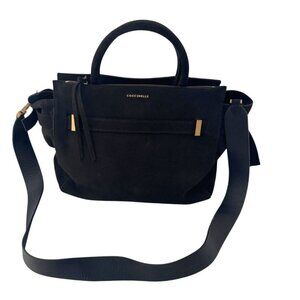 COCCINELLE Made in Italy Black-Colored Suede Handbag Gold Hardware Unique!